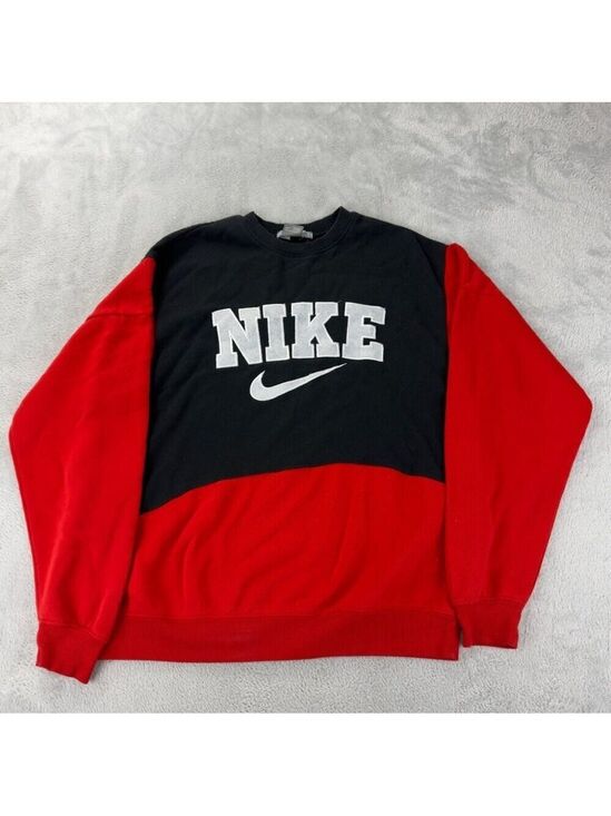 Nike Other - Nike Rework Men's Size Large Red/Black Fleece Lined Crewneck Long Sleeve Sweater